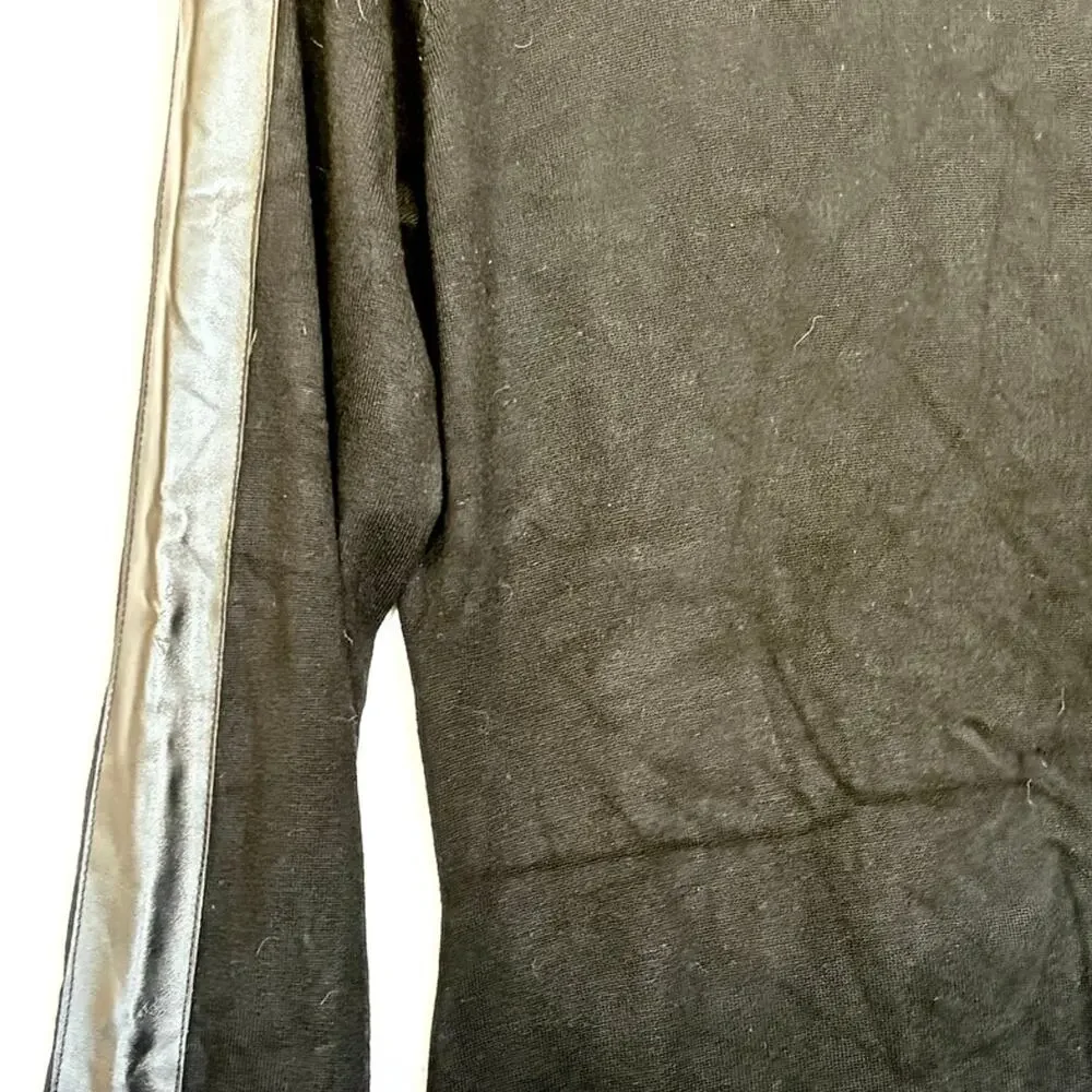 Venus Black Knit Turtleneck Tunic Dress Faux Leather Trim Side Zip Sweater XL